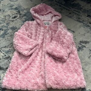 Pink Textured Hooded Coat